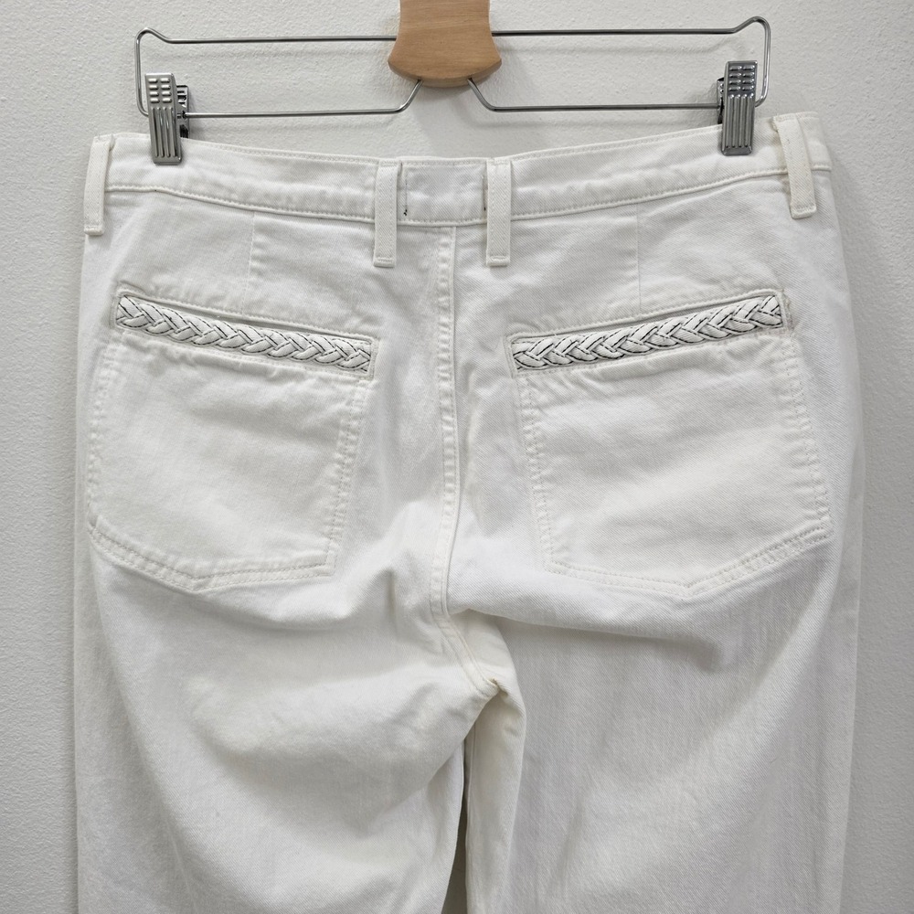 7 For All Mankind White Flare Leg Jeans Braided‎ Trim Pocket Denim Womens 31 - Picture 5 of 8